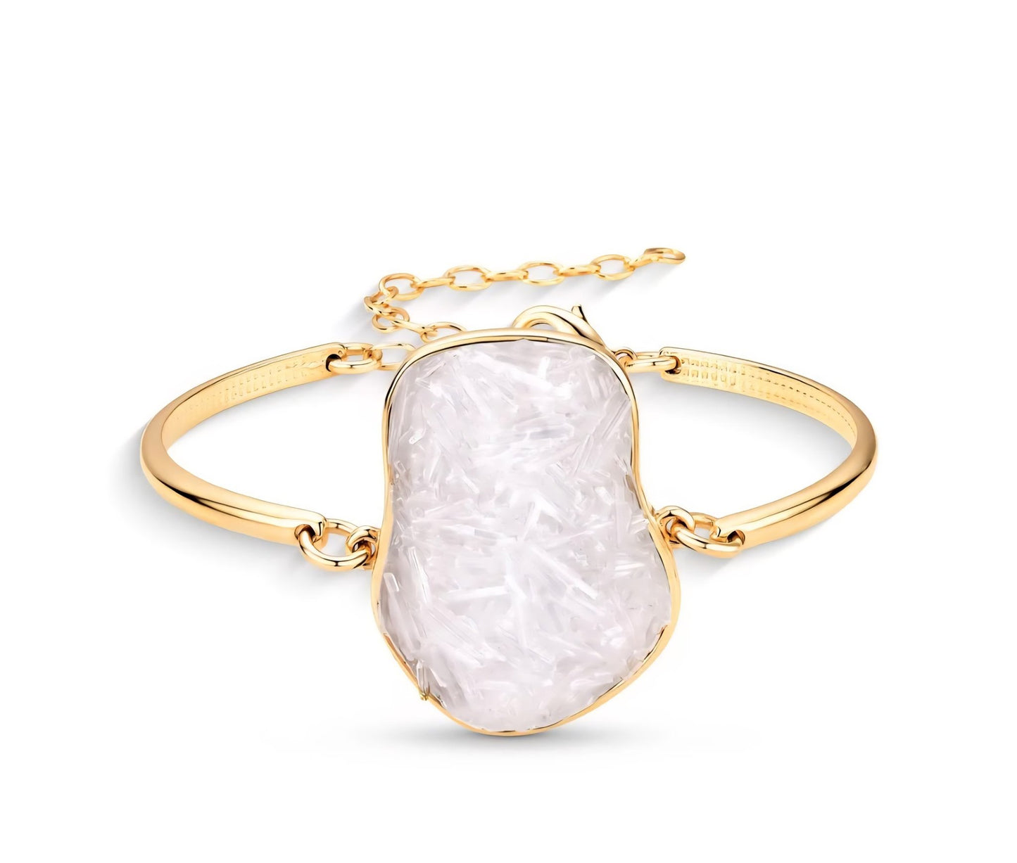 2025 Brazil Gem Freeform 18K Gold Plated Bracelet w/ Natural Selenite Gemstone