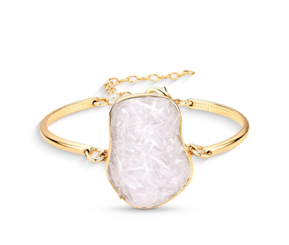 2025 Brazil Gem Freeform 18K Gold Plated Bracelet w/ Natural Selenite Gemstone