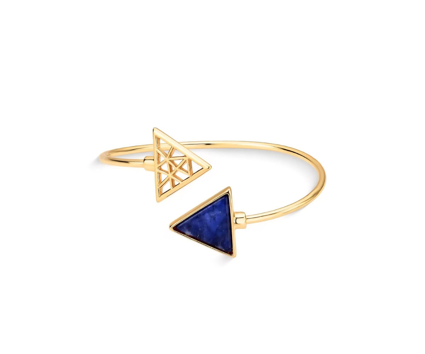 New 2025 Brazil Gem Sodalite Triangles 18K Gold Plated Cuff Bracelet w/ Natural Gemstones