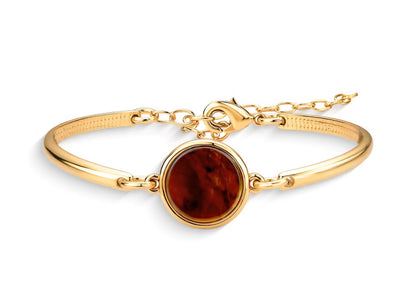 New 2025 Brazil Gem Round Tigers Eye 18K Gold Plated Bangle & Chain Bracelet w/ Natural Gemstones