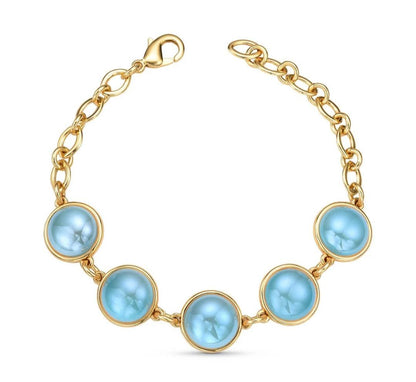 New 2025 Brazil Gem Friendship 18K Gold Plated Sky Blue AGATE (Pearlized) Bracelet
