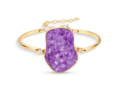 2025 Brazil Gem Freeform 18 Gold Plated Bracelet w/ Natural Ametyst Gemstone