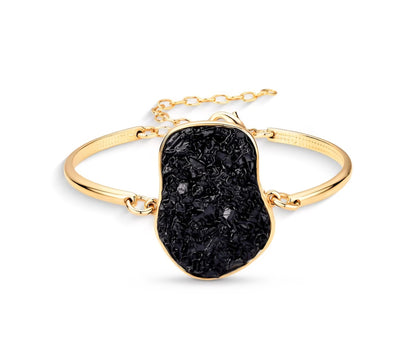 2025 Brazil Gem Freeform 18K Gold Plated Bracelet w/ Natural Black Turmaline Gemstone