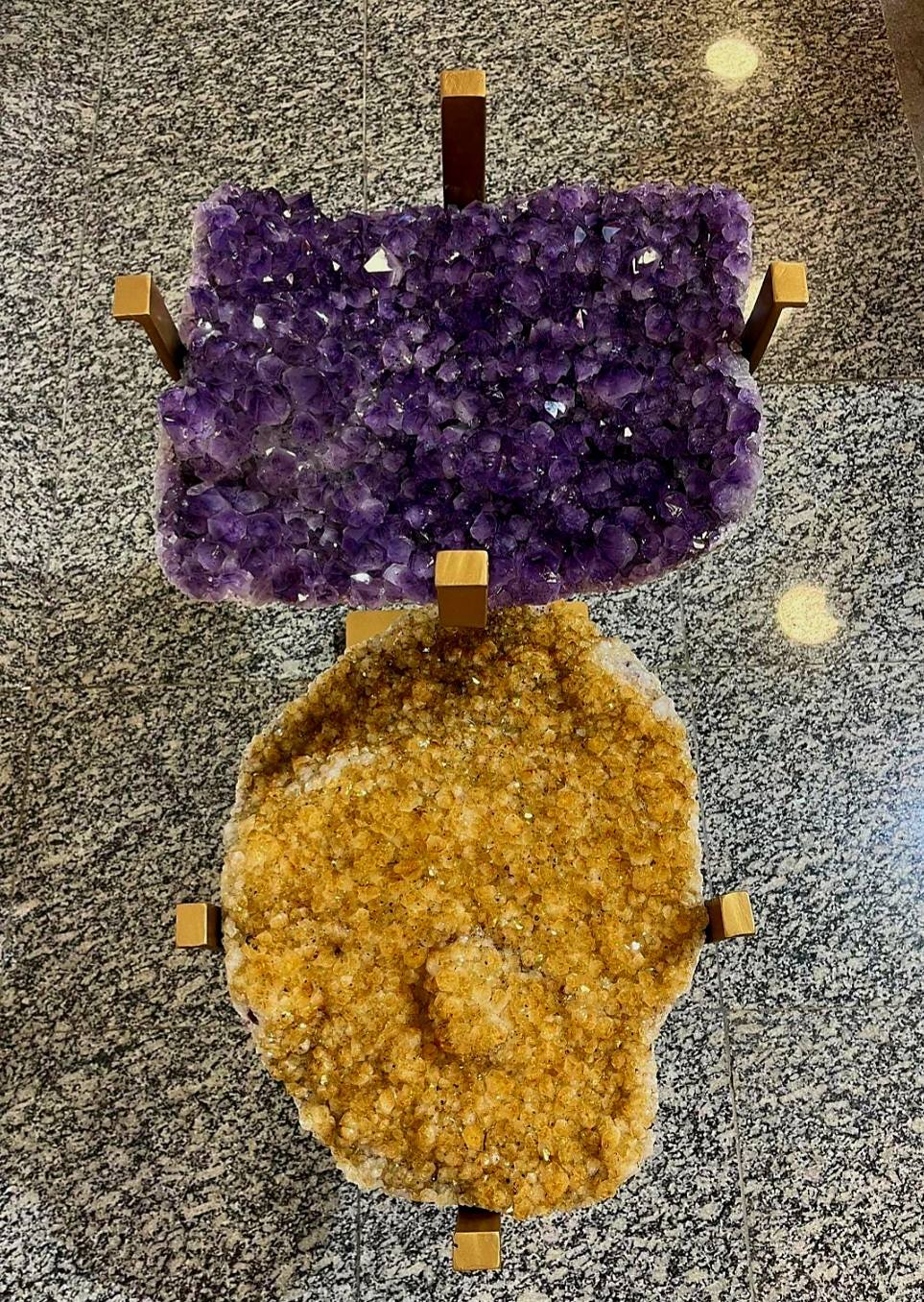 KAMPANJE / HIGH QUALITY BRAZILIAN AMETYST & CITRINE ( Heated ) CLUSTER GEODE COFFEE / SOFA TABLE SET , Totalvekt ca. 43kg. - 76x43cm - Høyde 69cm