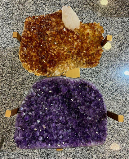 KAMPANJE / HIGH QUALITY BRAZILIAN AMETYST & CITRINE ( Heated ) CLUSTER GEODE COFFEE / SOFA TABLE SET , Totalvekt ca. 48kg. - 80x56cm - Høyde 56cm