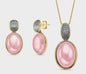 New 2025 Brazil Gem / Vintage Style Pearlized Gold Plated & Black Rhodium Plated Necklace & Earring Set, Rose Quartz (Pearlized)