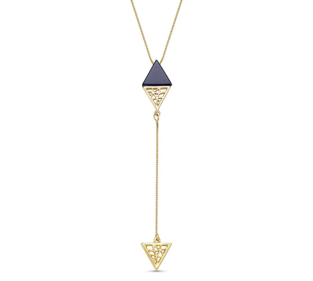 New 2025 Brazil Gem Triangular Plate Sort AGATE Gemstone with Gold Design 18K Gold Plated Lariat Necklace