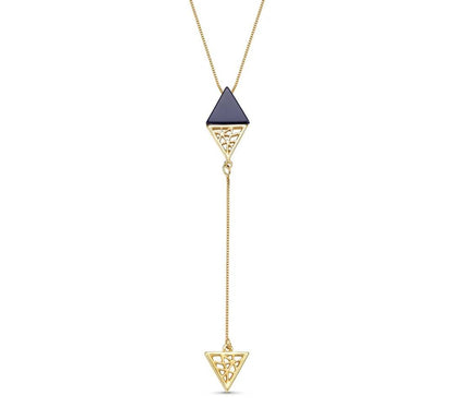 New 2025 Brazil Gem Triangular Plate Sort AGATE Gemstone with Gold Design 18K Gold Plated Lariat Necklace