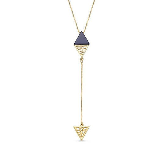 New 2025 Brazil Gem Triangular Plate Sort AGATE Gemstone with Gold Design 18K Gold Plated Lariat Necklace