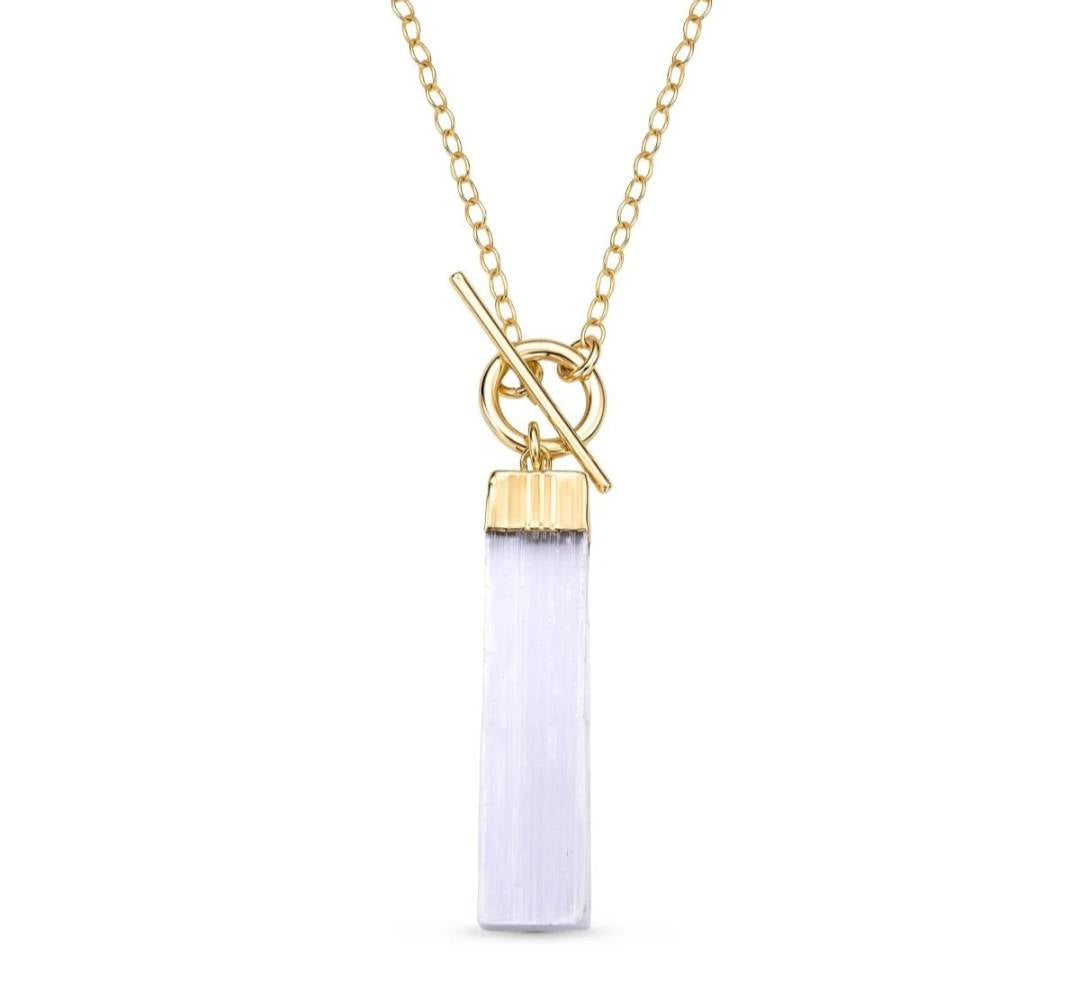 New 2025 Brazil Gem , Natural Rough Selenite Necklace, 18K/Gold Electroplated