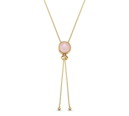 New 2025 Brazil Gem Round Natural Rose Quartz Gemstones 18K Gold Plated Lariat Necklace