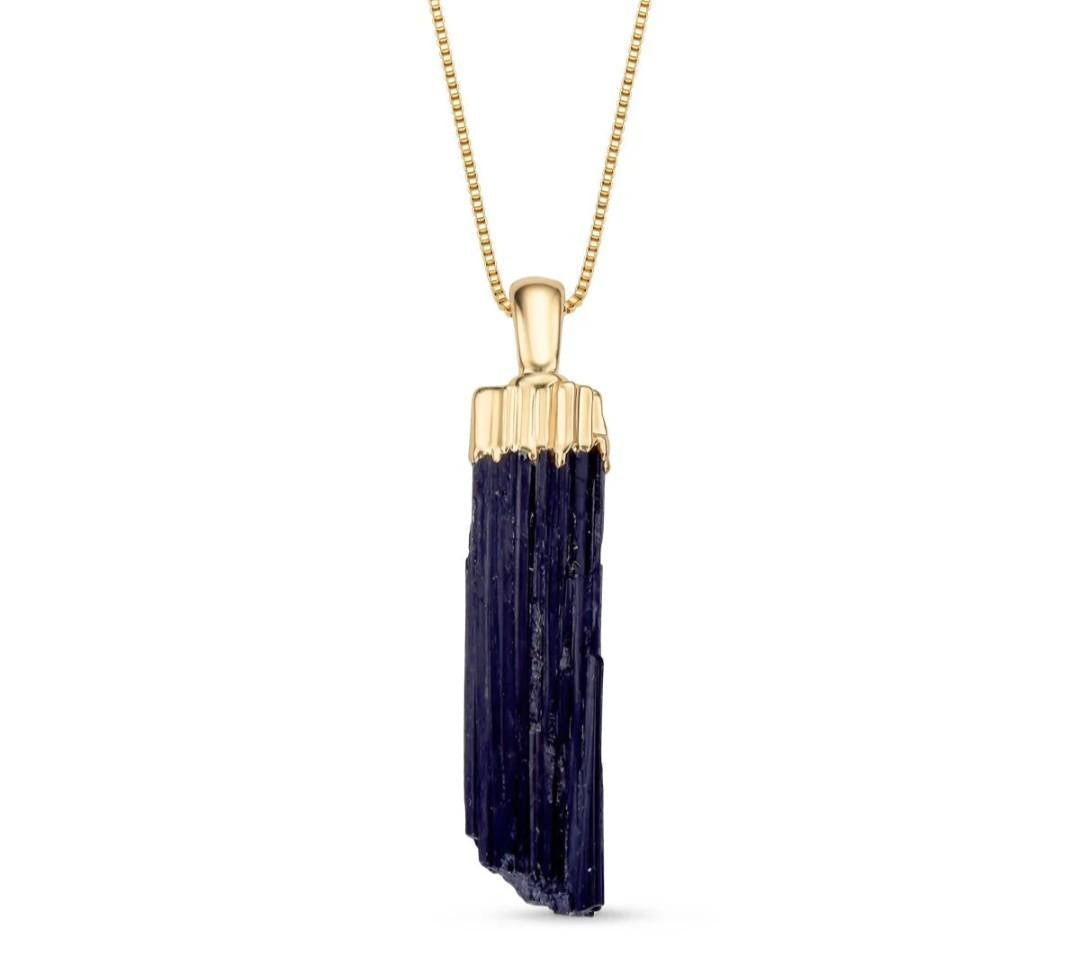 New 2025 Brazil Gem , Natural Rough Black Turmaline Necklace, 18K/Gold Electroplated