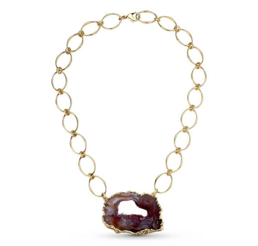 New 2025 Brazil Gem Natural Agate Geode 18K Gold Plated Collar Necklace