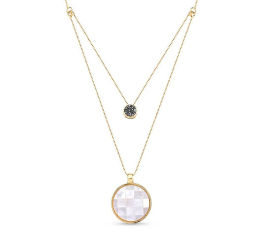 New 2025 Brazil Gem Mother of Pearl Mosaic Pendant + Pyrite 18K Gold Plated Layered Necklace