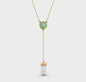 New Brazil Gem Design 2025 / Natural Round Green Quartz Gemstone with Clear Quartz Point, 18K Gold Plated Lariat Necklace