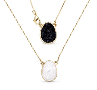 New Brazil Gem Design 2025 / Layered Pendants w/ Natural Sort Turmaline + Selenite Gemstone 18K Gold Plated Necklace