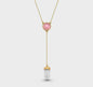 New Brazil Gem Design 2025 / Natural Round Rose Quartz Quartz Gemstone with Clear Quartz Point, 18K Gold Plated Lariat Necklace