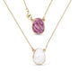 New Brazil Gem Design 2025 / Layered Pendants w/ Natural Ametyst + Selenite Gemstone 18K Gold Plated Necklace