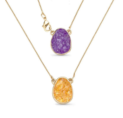 New Brazil Gem Design 2025 / Layered Pendants w/ Natural Ametyst + Citrine Gemstone 18K Gold Plated Necklace