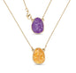 New Brazil Gem Design 2025 / Layered Pendants w/ Natural Ametyst + Citrine Gemstone 18K Gold Plated Necklace