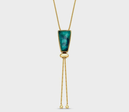 New 2025 Brazil Gem Faceted Smaragd Pendant 18K Gold Plated Lariat Necklace