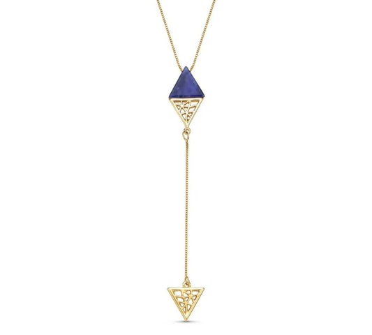 New 2025 Brazil Gem Triangular Plate Sodalite Gemstone with Gold Design 18K Gold Plated Lariat Necklace