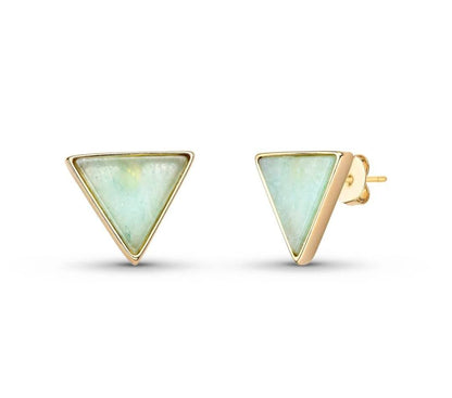 Drop Style 18K Gold Plated Earrings w/ Triangle Shaped Gemstones, Green Quartz