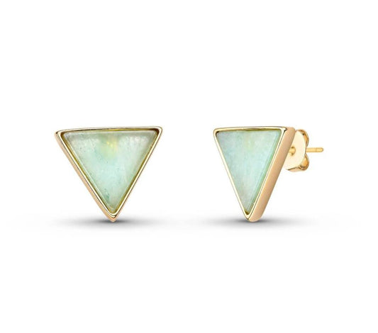 Drop Style 18K Gold Plated Earrings w/ Triangle Shaped Gemstones, Green Quartz