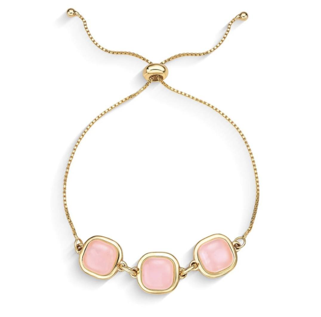 Brazil GEM 2025 / Friendship 18K Gold Plated Bracelet w/ Natural Gemstones, Rose Quartz