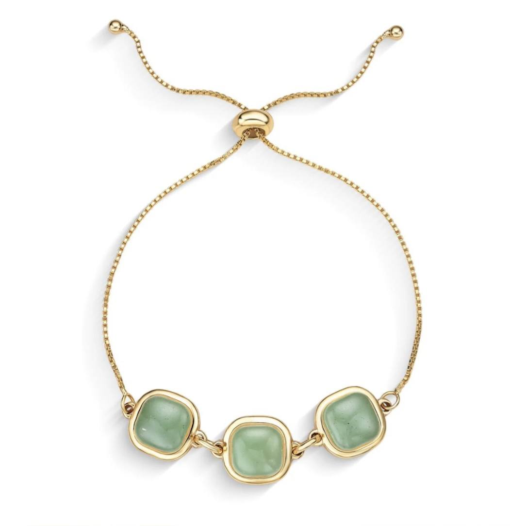 Brazil GEM 2025 / Friendship 18K Gold Plated Bracelet w/ Natural Gemstones, Green Quartz
