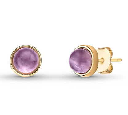 Round Amethyst Gemstone 18K Gold Plated Stud Earrings