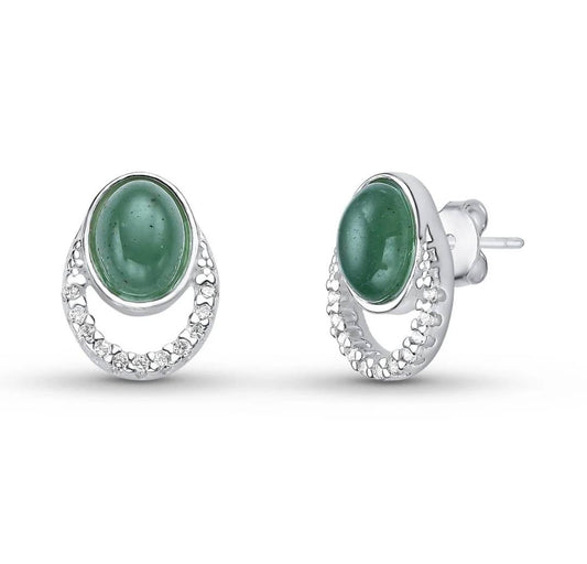 New Sterling Silver Cubic Zirconia Drop Earrings w/ Oval Natural Gemstones, Green Quartz