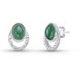 New Sterling Silver Cubic Zirconia Drop Earrings w/ Oval Natural Gemstones, Green Quartz