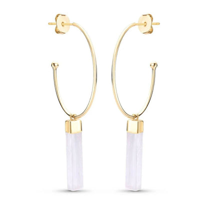 New 2025 Brazil Gem Selenite Hoop & Dangle Øredobber, 18K/Gold Electroplated