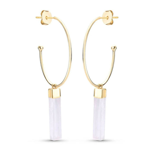 New 2025 Brazil Gem Selenite Hoop & Dangle Øredobber, 18K/Gold Electroplated