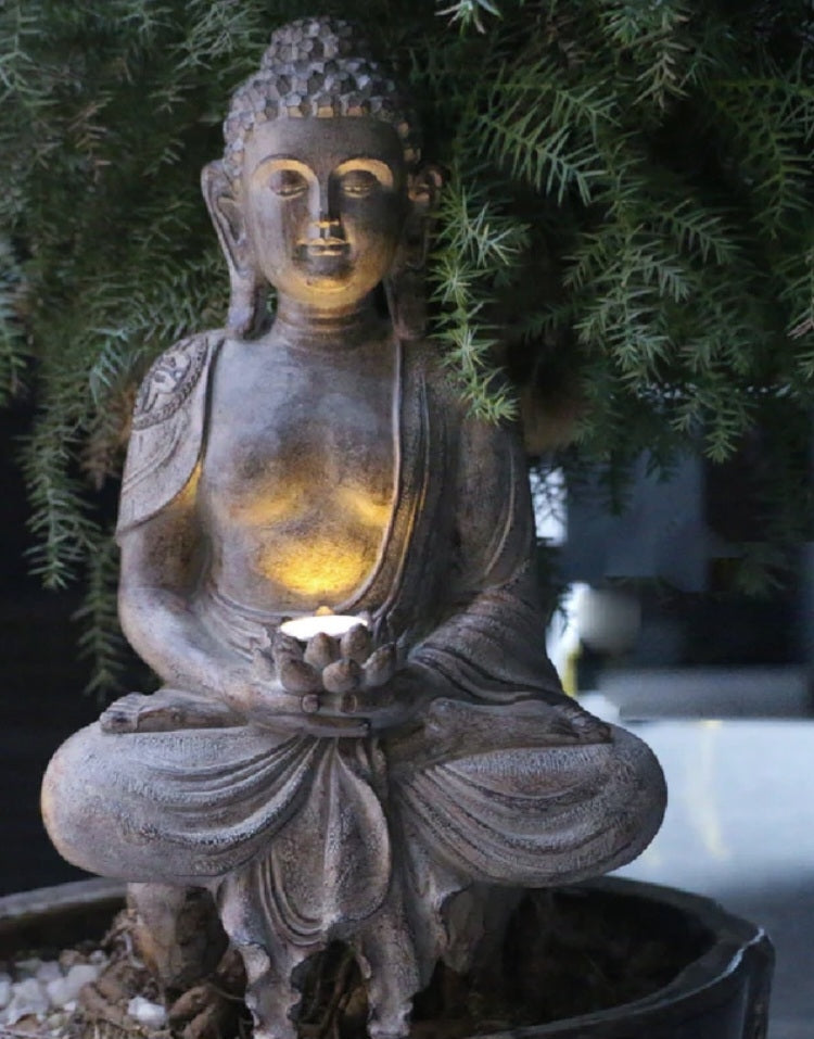 Handmade Meditation Buddha Statue with Lotus Lighting | Dhyana Mudra | Outdoor Garden Decoration | 2kg - 40x14x24cm