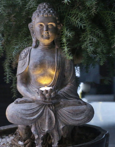 Handmade Meditation Buddha Statue with Lotus Lighting | Dhyana Mudra | Outdoor Garden Decoration | 2kg - 40x14x24cm
