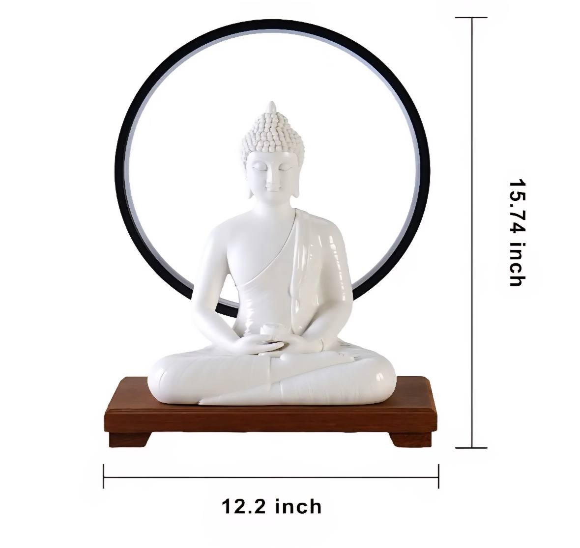 Porcelain Gautama Buddha Statue Decorative Set with LED light Circle | 40cmx31x19cm