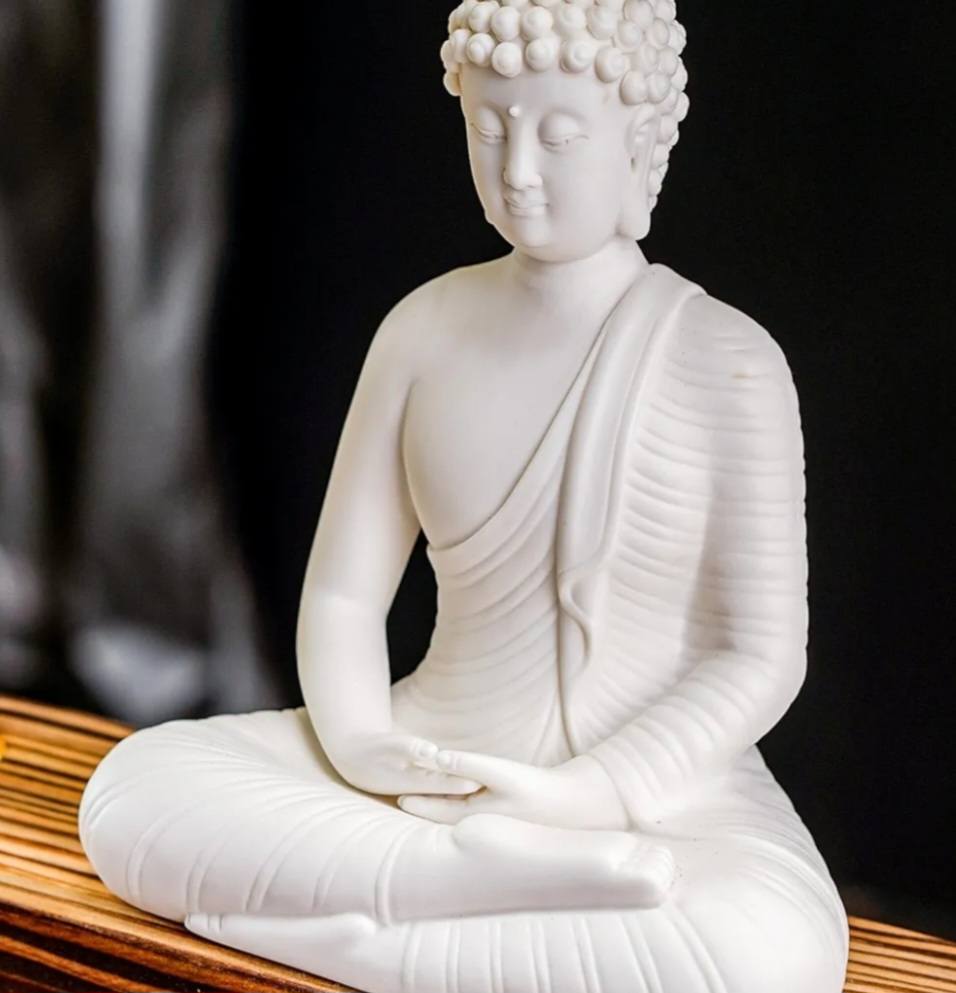 Porcelain Buddha Statue Decorative Set with LED light Circle, 41x46x10cm