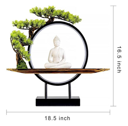 Porcelain Buddha Statue Decorative Set with LED light Circle, 41x46x10cm