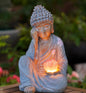 Handmade & handpainted Resting Buddha Statue with Lotus Decoration Ornament - Outdoor Garden - Solar Energy , ca. 30x17cm - 1.5kg