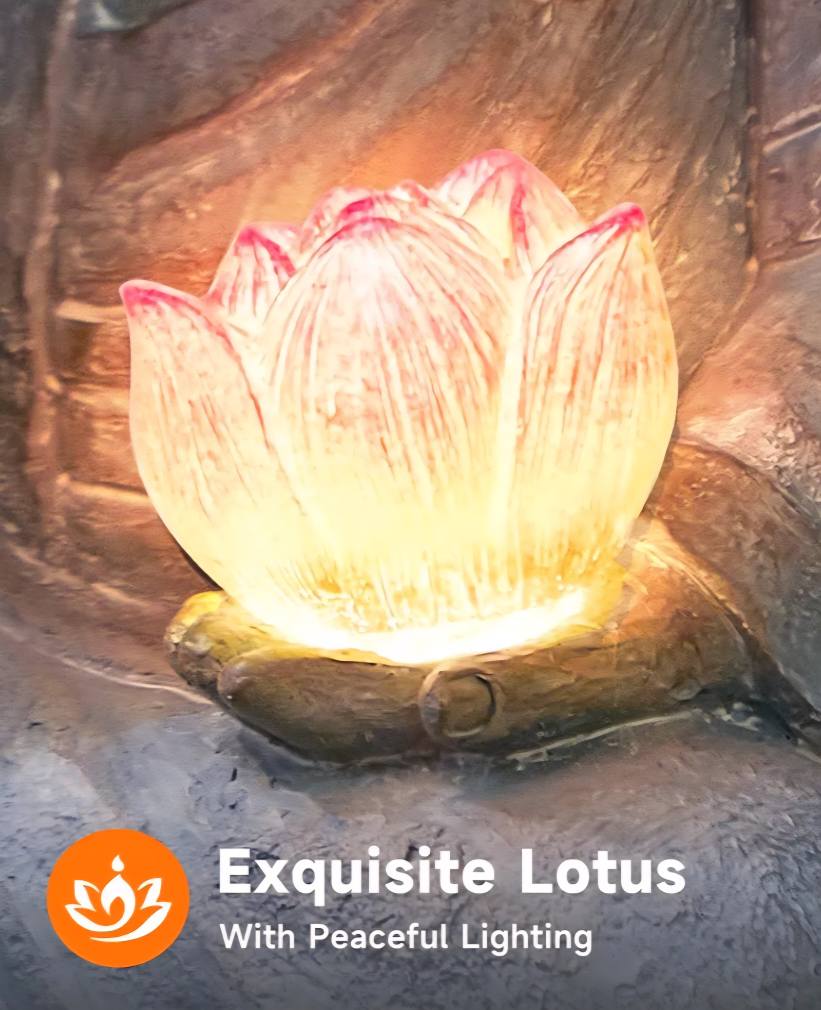 Handmade & handpainted Resting Buddha Statue with Lotus Decoration Ornament - Outdoor Garden - Solar Energy , ca. 30x17cm - 1.5kg