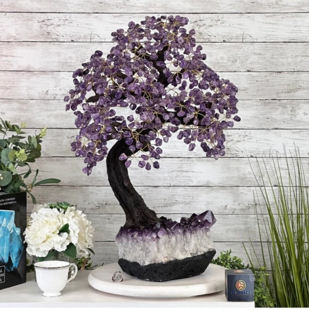 26" Tall Special Amethyst Gemstone Tree w/ Amethyst base, 690 Gems, ca. 22kg - 68 - 70cm,  Handmade Model #5476AM-001