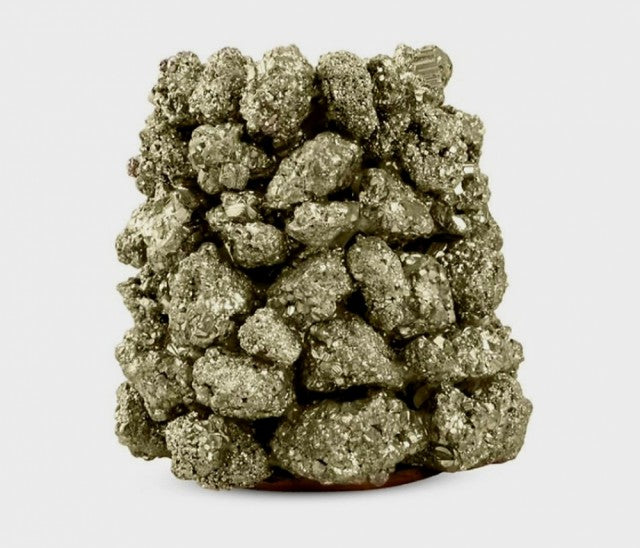 New 2023 Design / Vakker hÅndlaget Golden Pyrite Quartz Lysestake, ca. 8x8cm høye