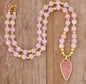 NYE FASHION CRYSTAL ROSE QUARTZ KJEDER m/ LONG HEART ANHENG