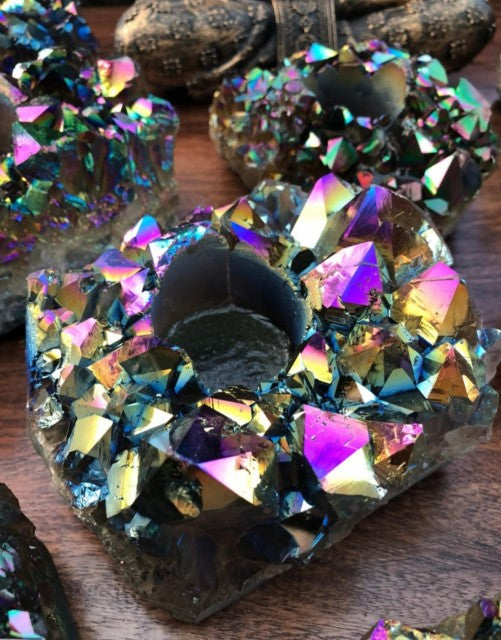 Large Brazilian Rainbow Titan Aura Cluster Quartz Telight - Candle Holder, ca. 1000gram - 18x16cm