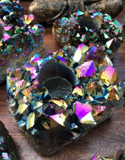 Large Brazilian Rainbow Titan Aura Cluster Quartz Telight - Candle Holder, ca. 1000gram - 18x16cm