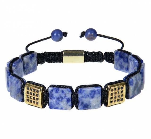 Chambhala Flatstone ArmbÅnd , Sodalite  - Justerbare - Natural Stone