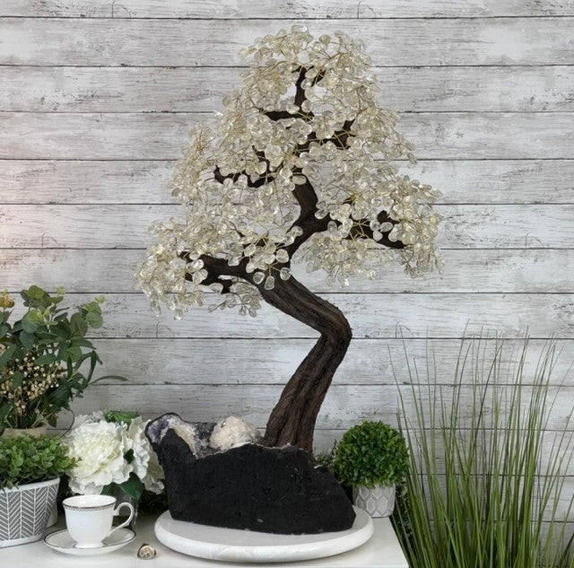 33" Tall Special Clear Quartz Gemstone Tree w/ Amethyst base, 960 Gems, ca. 85cm - 27kg, Handmade #5431CQ-001
