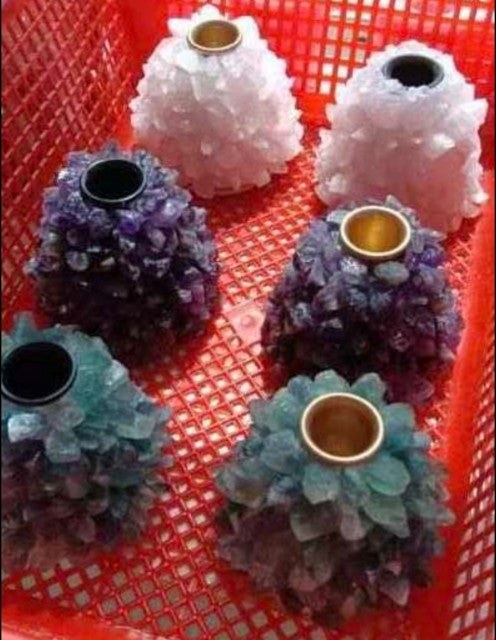 Vakker hÅndlaget RÅ Rose Quartz  Quartz Lysestake, ca. 85mm høye